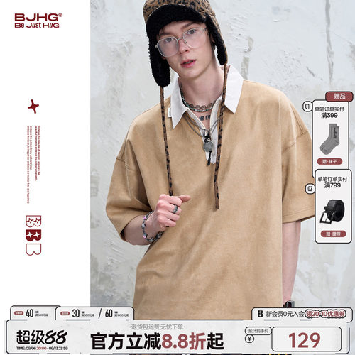 BJHG不计后果 美式短袖polo衫男款夏季新款复古休闲撞色短袖t恤女
