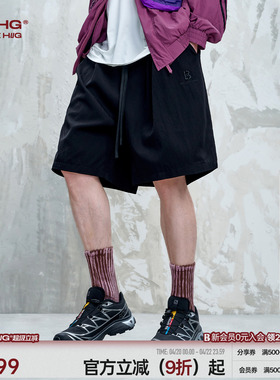 BJHG不计后果凉感黑色短裤男款夏季新款轻薄宽松美式休闲五分短裤