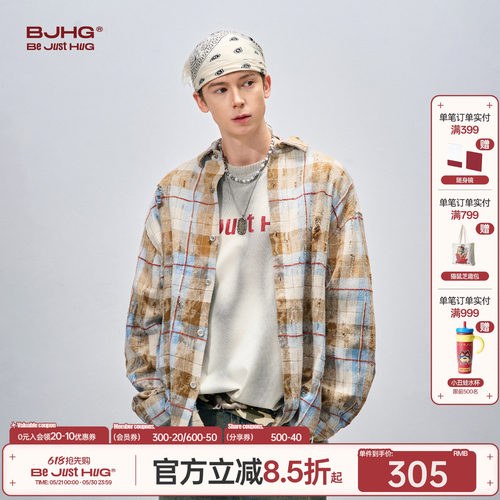 BJHG水洗做旧废土风男士衬衫