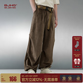 直筒休闲裤 子男款 秋冬潮牌复古棕色工装 BJHG不计后果美式 伞兵裤 子