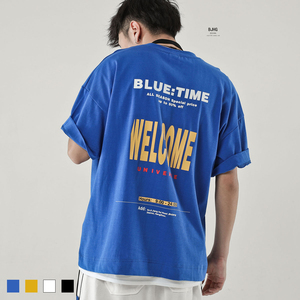 欧美宽松撞色印花t恤