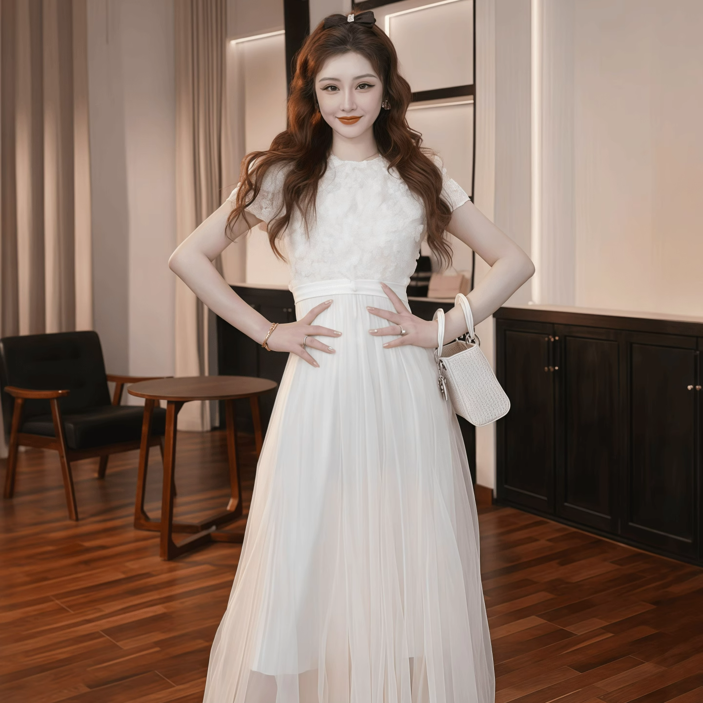 法式赫本风收腰大摆礼服连衣裙