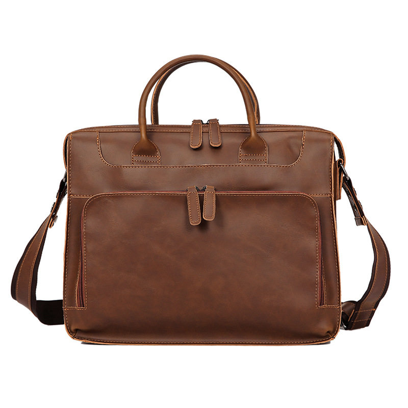 THE NEW CRAZY HORSE PATTERN PU LEATHER BUSINESS BRIEFCASE RETRO MENS BAG 14 INCH LAPTOP BAG IS A HOT MODEL