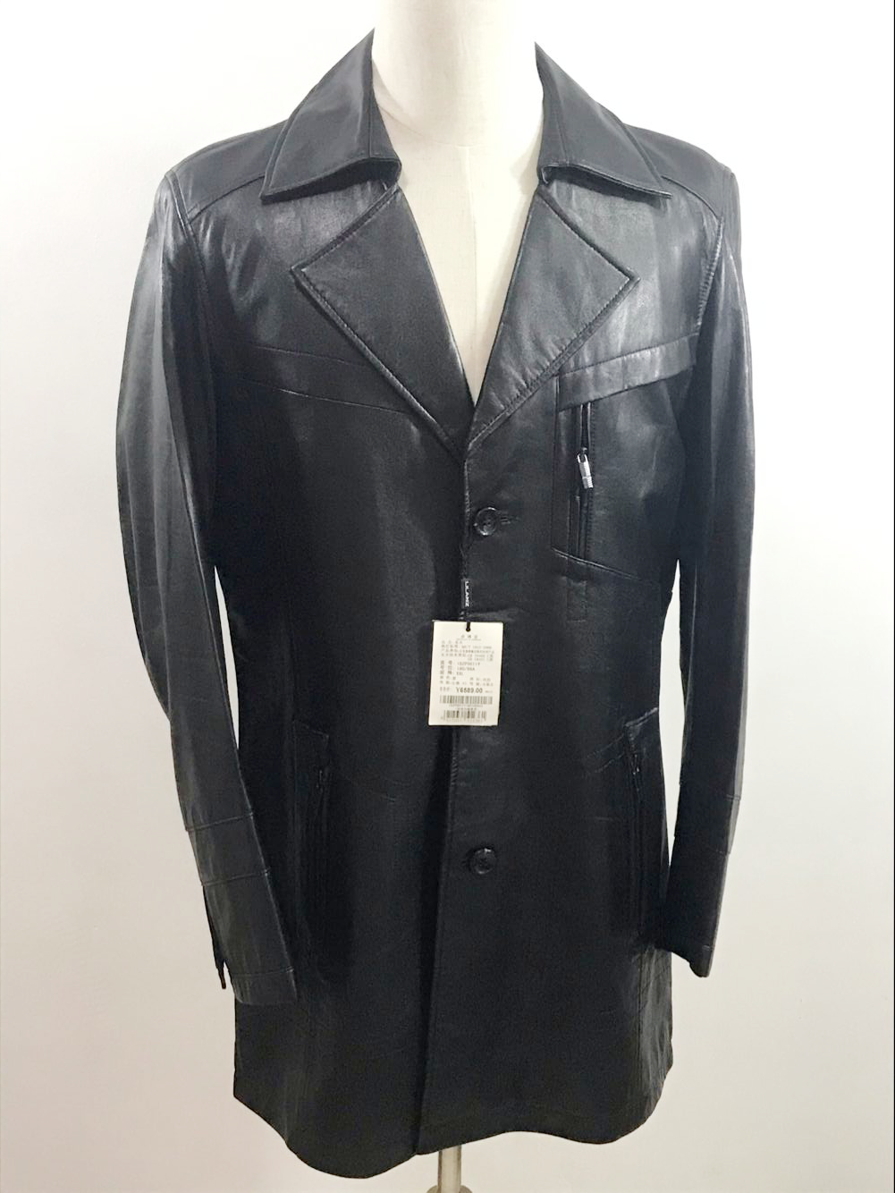 正品利郎男装冬季真皮皮衣商务休闲中长款黑色1dzp0011y原6589