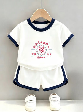 社会主义接班人 奖~男童夏季套装儿童短袖帅气洋气休闲裤韩版短裤