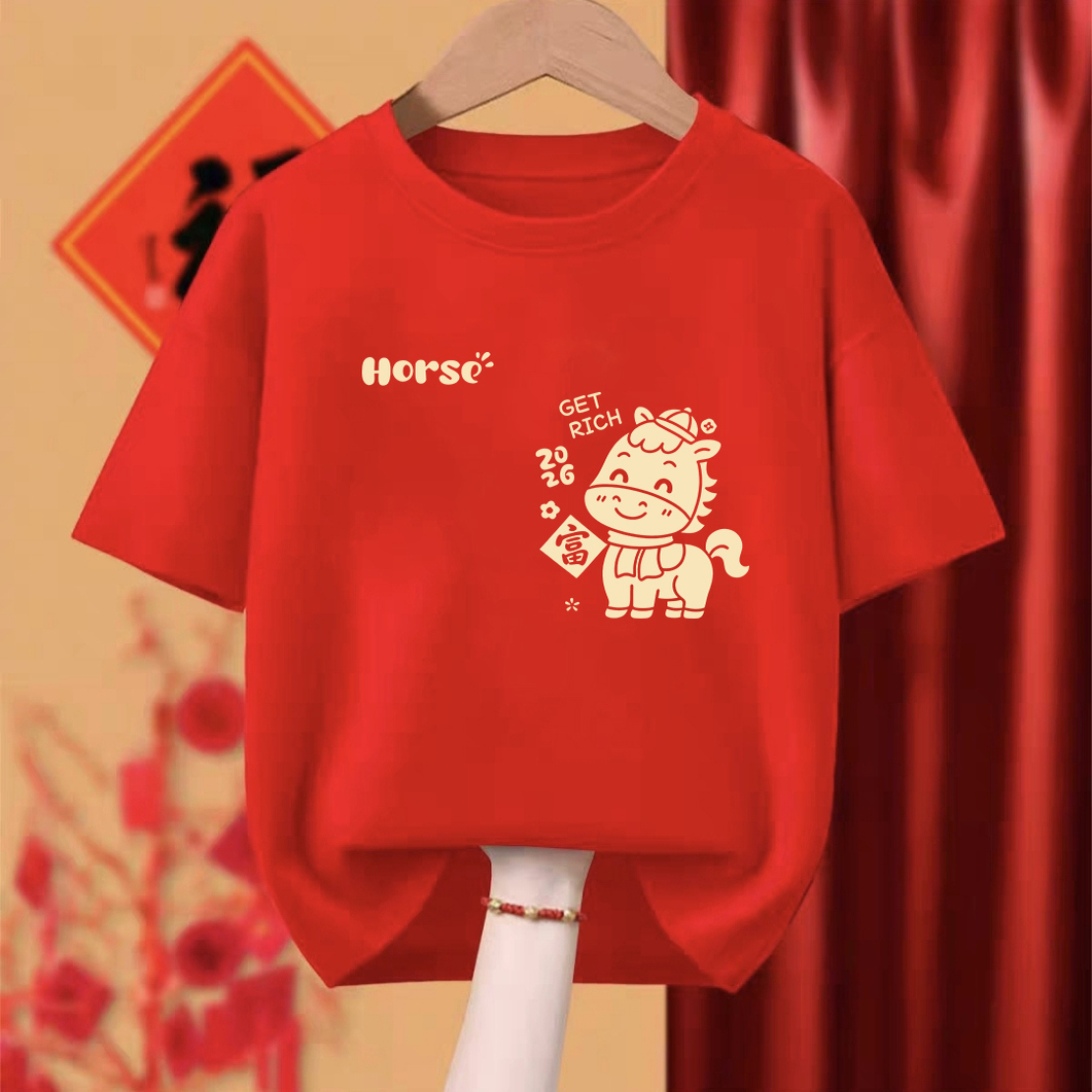 男女宝宝周岁礼服红色短袖婴幼儿夏季薄款纯棉小孩衣服中国风T恤