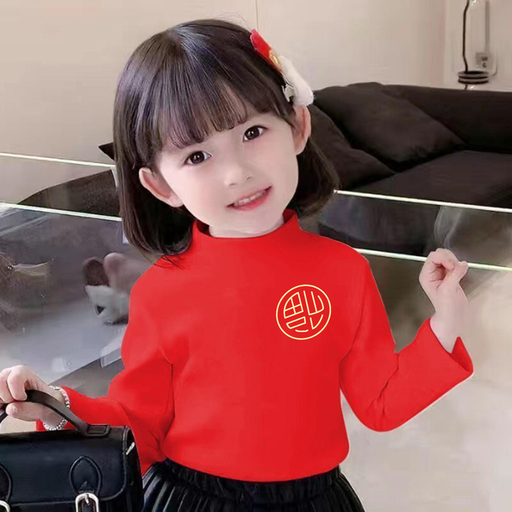 圆圈福~女童德绒秋冬季保暖打底衫2025半高领红色洋气德绒上衣潮
