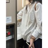 飞鸟刺绣白色polo衬衫女早春季穿搭法式高级感小众长袖上衣，商品下架区，米鹿服饰