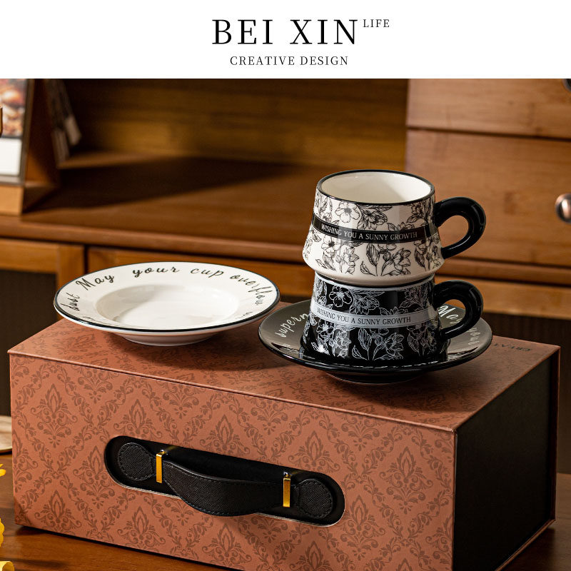 Beixin.SL.PD轻奢咖啡杯碟套装高级感拉花杯下午茶对杯礼盒伴手礼