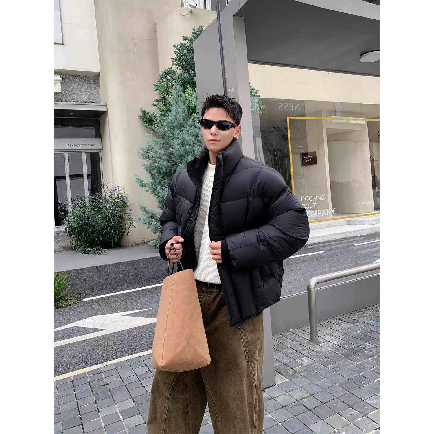 里奈男装冬季90白鸭绒加厚蓬松面包服宽松休闲百搭轻薄立领外套男