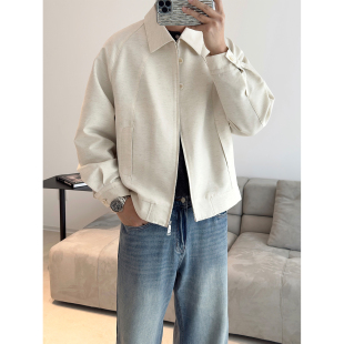 设计感外套男 休闲cleanfit翻领亚麻夹克宽松休闲短款 里奈男装 春季