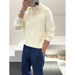 长袖 里奈男装 V领针织套头毛衣翻领POLO衫 新款 轻熟风上衣 2025秋季