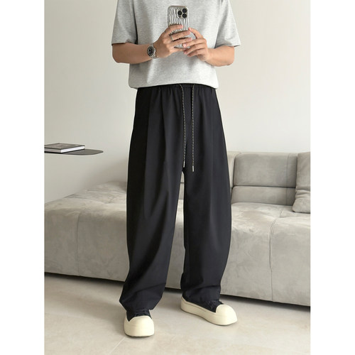 基础款抽绳阔腿裤男夏季薄款百搭