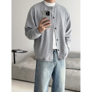 春季 宽松高级百搭针织衫 新款 男士 极简风圆领纯色休闲开衫 里奈男装