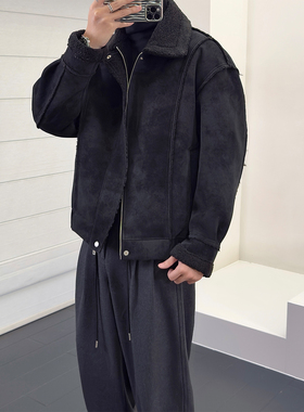 里奈男装美式大翻领皮毛一体冬季夹克男保暖高端痞帅宽松休闲外套