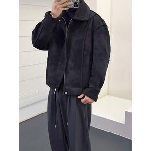 夹克男保暖高端痞帅宽松休闲外套 大翻领皮毛一体冬季 里奈男装 美式