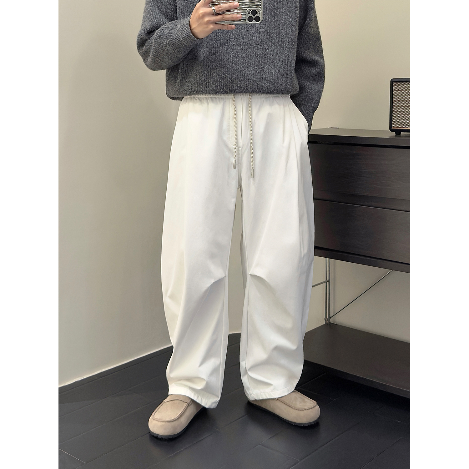 复古宽松抽绳休闲裤男冬季