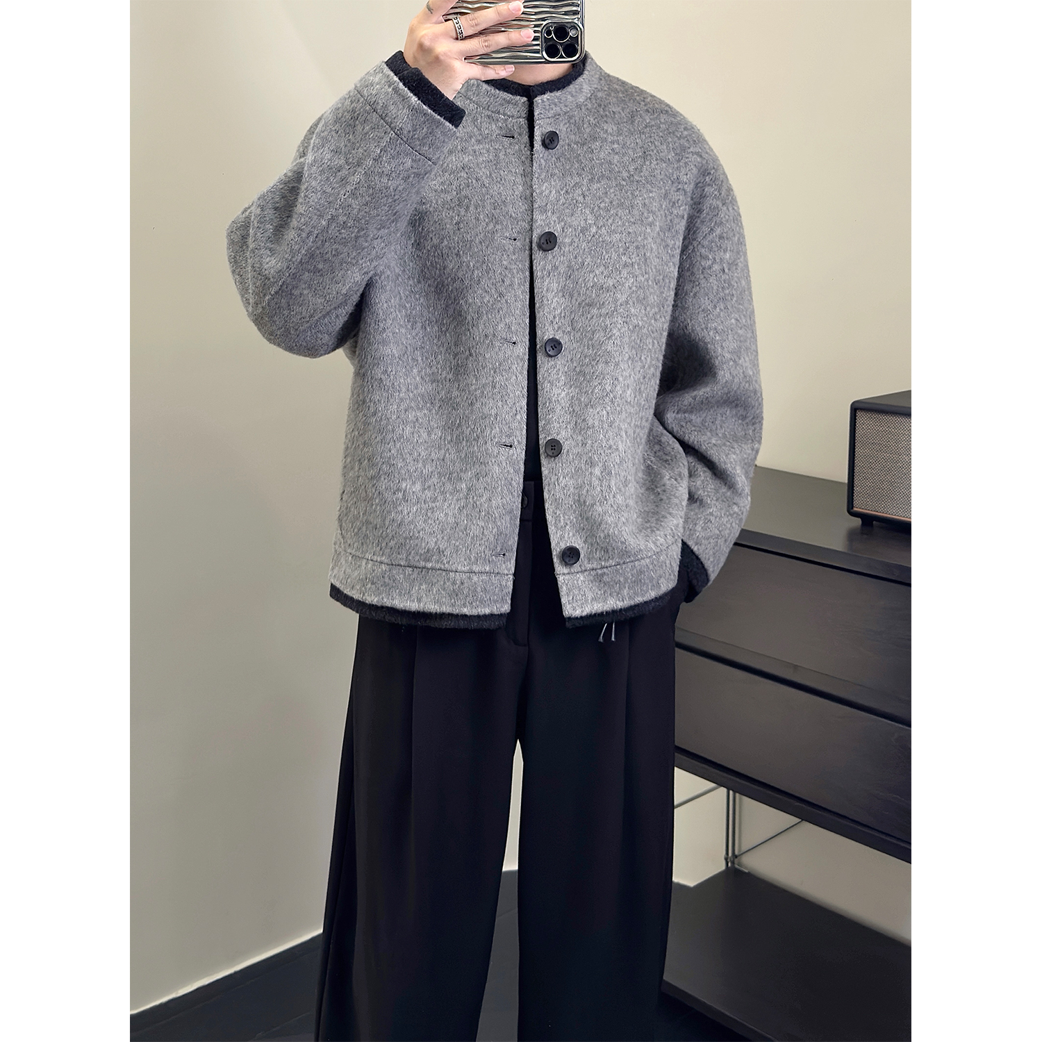 冬季新款绵羊毛外套男士短款