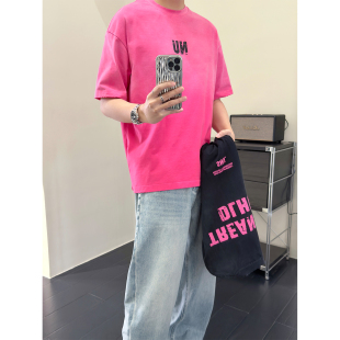 多巴胺穿搭玫红T恤男2026新款 情侣款 印花宽松半袖 ins 潮 里奈男装