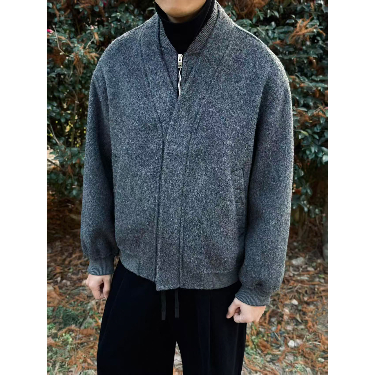 里奈男装冬季新款短款毛呢大衣男高级设计感假两件双面呢羊毛外套,男装,毛呢大衣,淘宝优惠券,粉丝福利购,淘宝优惠卷