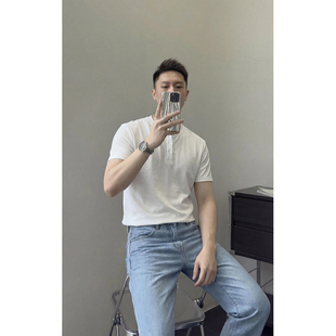 里奈男装棉涤混纺亲肤亨利领短袖T恤男2026春夏吸湿透气休闲上衣