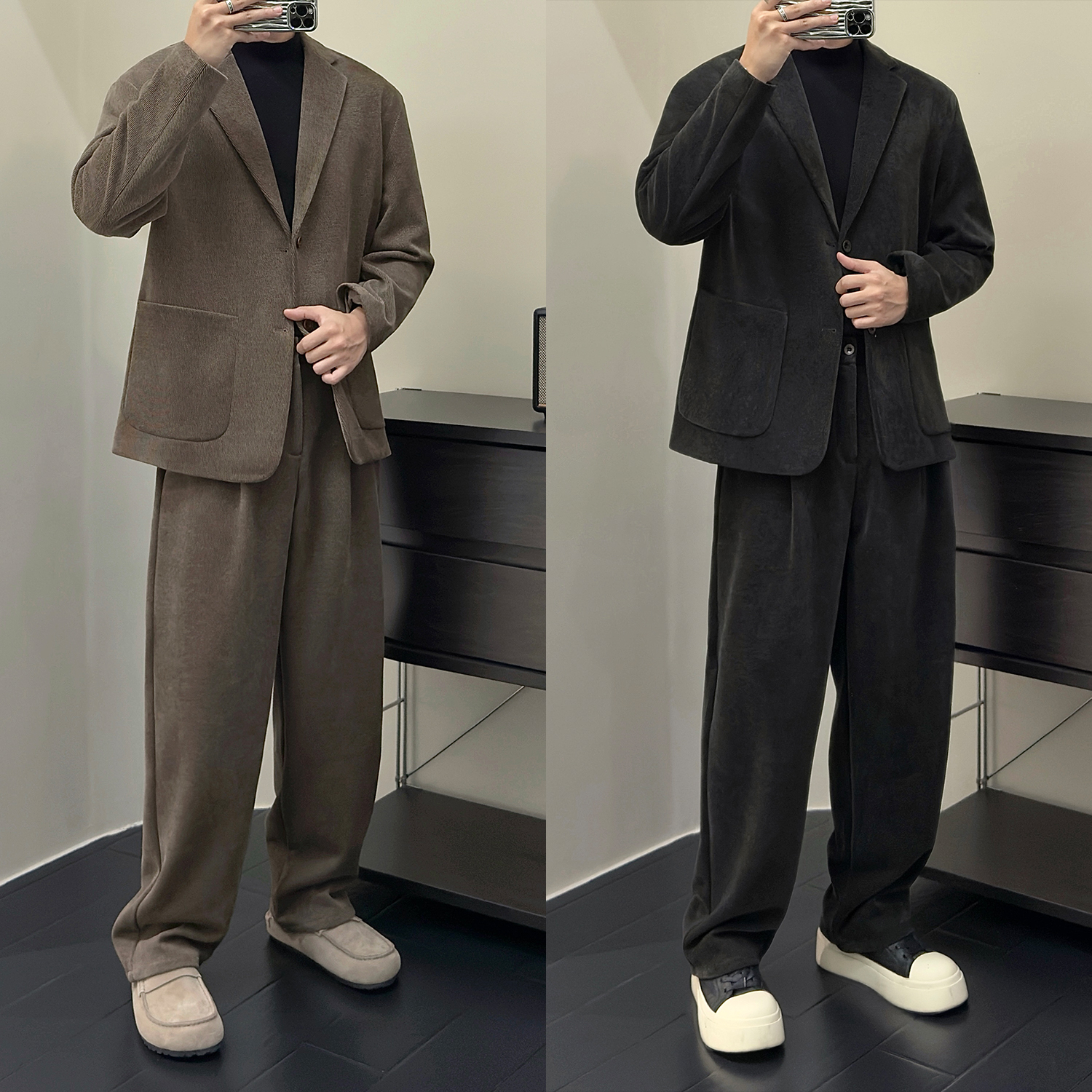 冬季轻奢木棉肌理感西服男套装