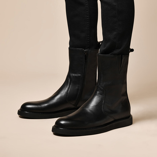 秋冬新款时尚英伦男士高帮靴真皮男鞋中筒靴休闲皮靴马丁靴长靴子