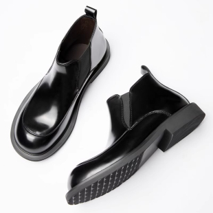 秋冬休闲男士高帮皮鞋头层牛皮大头短靴子套筒切尔西靴潮男马丁靴