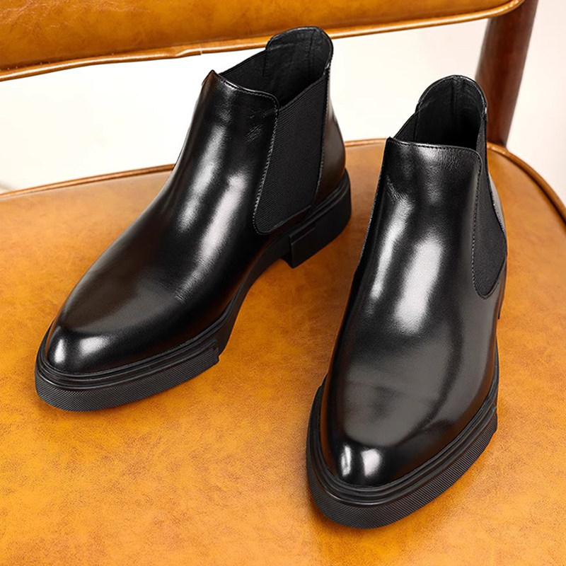 冬季加绒套筒男士高帮皮鞋厚底保暖商务皮靴男马丁靴真皮棉靴男鞋