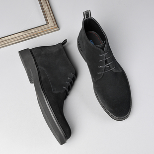 秋冬英伦休闲磨砂高帮皮鞋真皮反绒短靴新潮马丁靴软底舒适男靴子