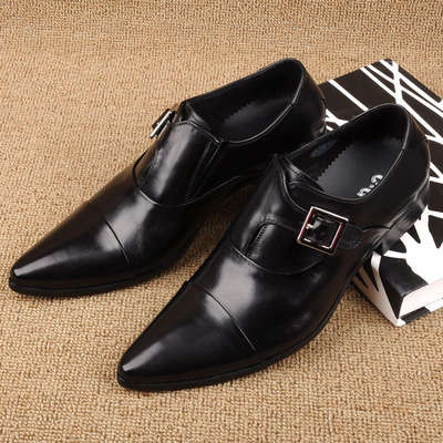 马衔扣婚鞋英伦风尖头皮鞋商务潮