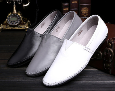 春夏新款真皮小白鞋帆船鞋懒人鞋