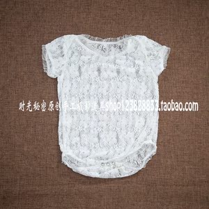 百天半岁周岁儿童白色蕾丝弹力摄影服装蕾丝连身衣服装道具配头饰