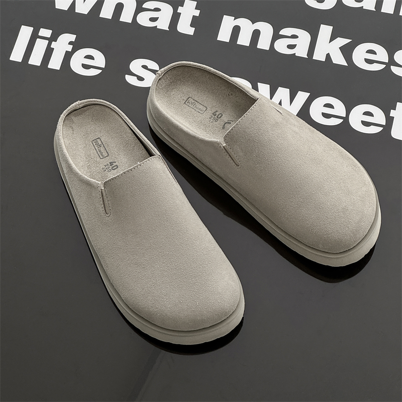 潮流反绒皮包头半拖勃肯鞋一脚蹬