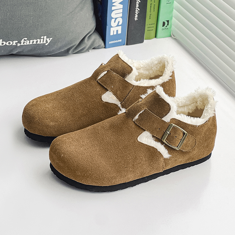 冬季加绒反绒皮包头勃肯鞋一脚蹬