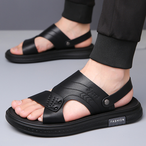 夏季男士皮质两穿防滑软底凉鞋