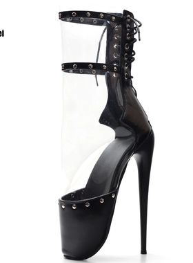 苦月亮2023春季新款透明PVC芭蕾高跟鞋18CM超高跟短靴大码36-46