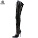 情趣性感细跟尖头BDSM加长过膝长靴系带长筒靴36 定制 46大码