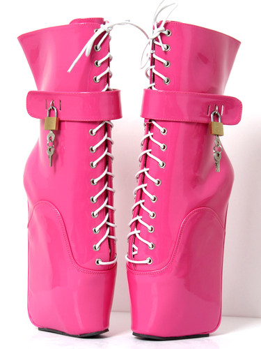 系带芭蕾情趣女王漆皮高跟短靴