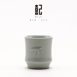 喜己陶瓷天青竹节茶杯功夫茶具品茗杯主人杯单杯不开片水杯伴手礼