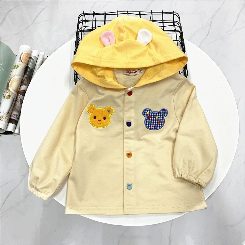 0438包邮90 100 110 120 130cm春秋款 纯棉 男女童贴布绣连帽开衫