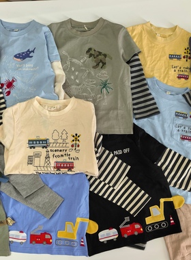 0665 100 110 120 130cm日单码 春秋 纯棉薄款 男童刺绣长袖T恤衫