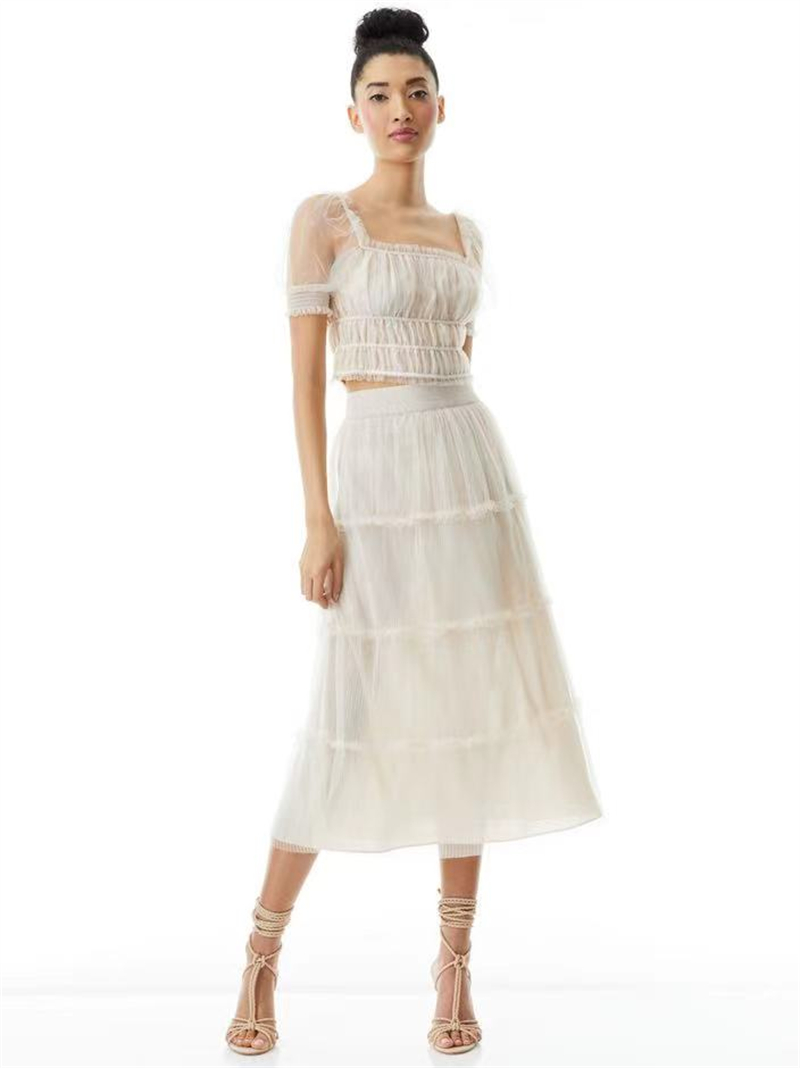 ao kenya gathered midi skirt 纯元 仙气纯美粉色轻纱长款半身裙