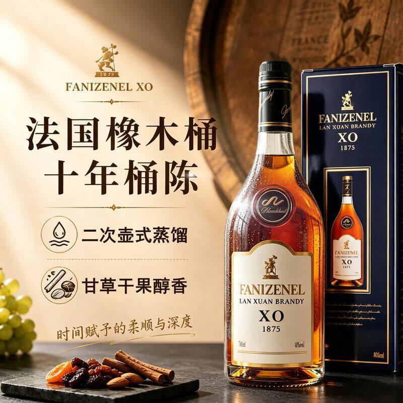派斯顿法国洋酒xo白兰地40&deg;烈酒礼盒赠礼蓝轩单支装700mL1瓶收藏