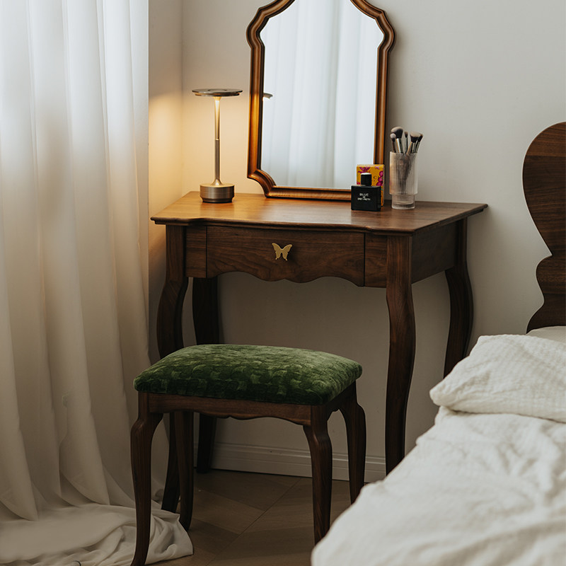 物应黑胡桃木实木复古蝴蝶梳妆台