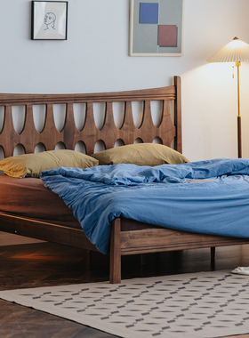 物应星芒实木床1.8米1.5卧室双人床复古北美黑胡桃木实木主卧大床