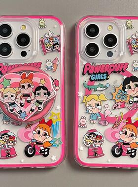 ins可爱卡通小女警磁吸支架适用iphone15promax手机壳苹果1413pro女12/11防摔14promax硅胶xsmax/xr软壳8plus