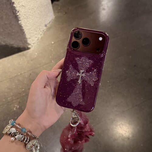 ins高级紫红闪十字架适用苹果18promax手机壳iphone18pro防摔16pro软17promax新款16promax创意15pro保护套女