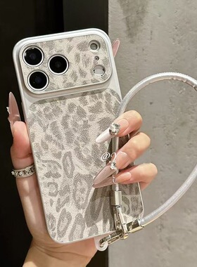 灰色豹纹适用iPhone17promax苹果16pro手机壳15promax防摔1413全包大视窗16promax男女17pro皮纹15plus高级感