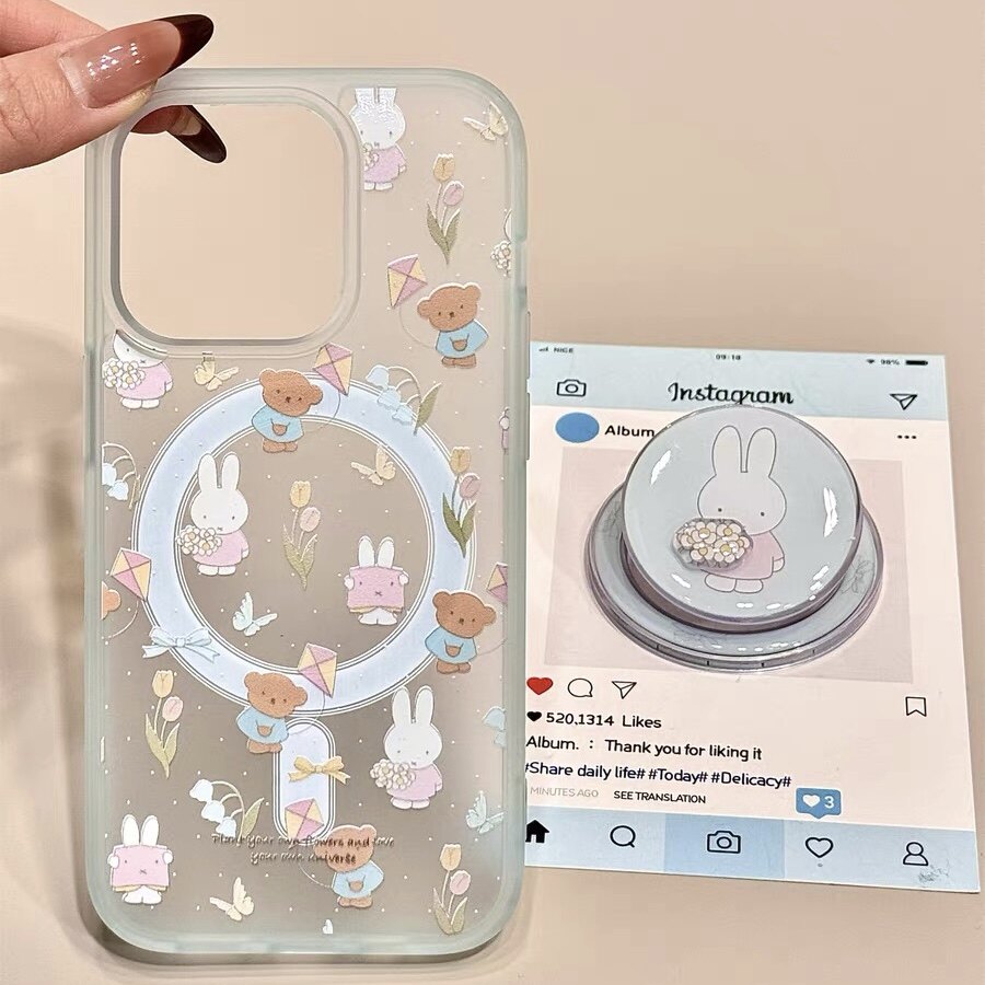 ins清新郁金香米菲兔磁吸支架适用iPhone15promax苹果14手机壳13pro防摔1211女16promax磨砂肤感16pro卡通夏